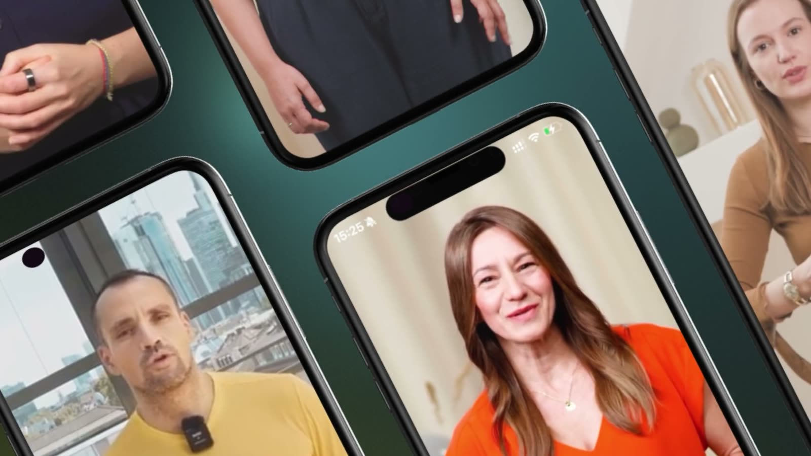 Mehrere Smartphones nebeneinander, auf jedem spricht ein Coach in die Kamera