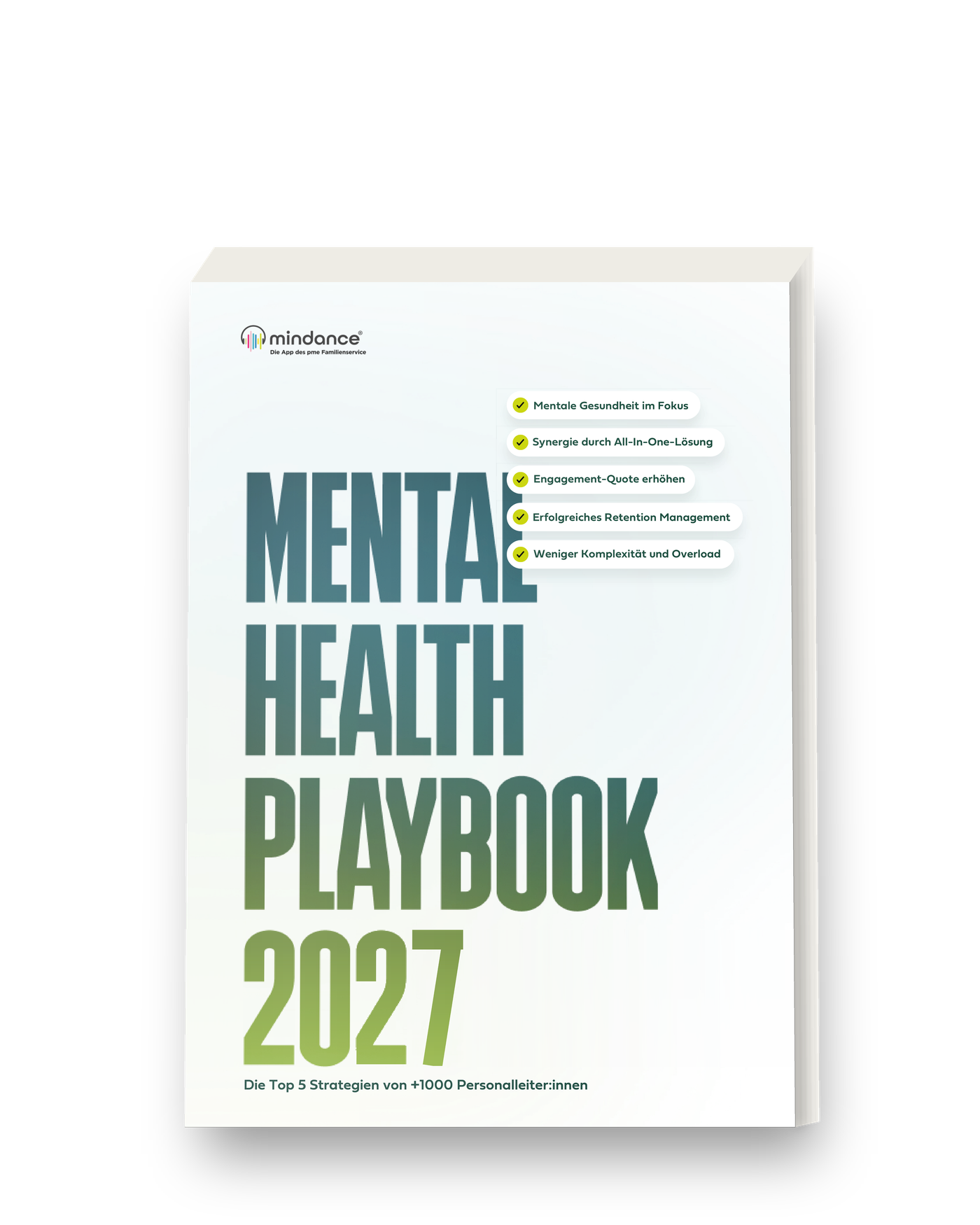 Das Mental Health Playbook 2027 als stehendes Heft, leicht gedreht
