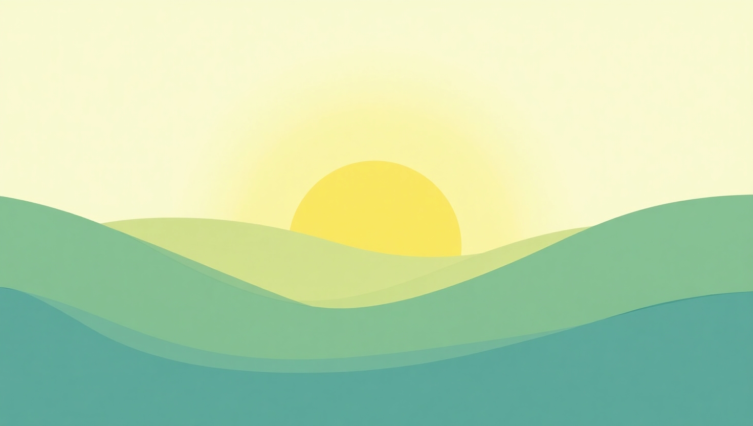 Minimalist illustration of a sunrise over green hills